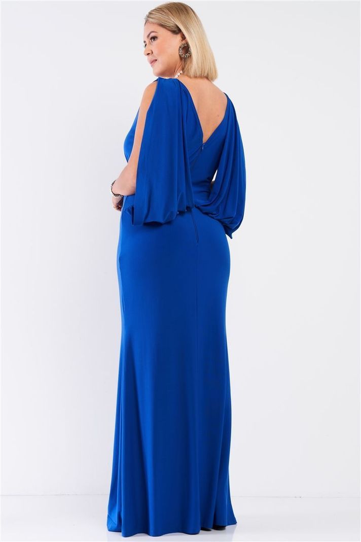 Vestido largo con cuello V y espalda drapeada PV203-1