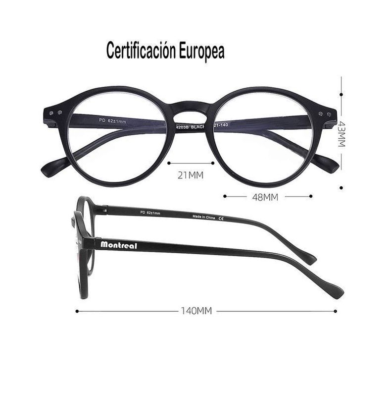 Lentes opticos Graduación +1.5, Anteojos lectura, con aumento para presbicia.-5