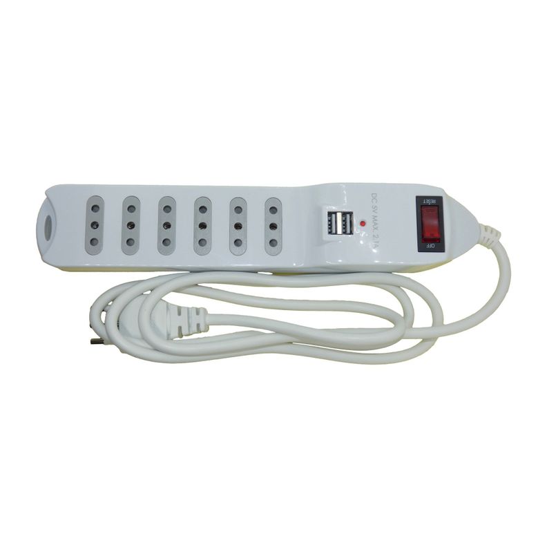 Zapatilla Eléctrica 6 Tomas / Con Usb Blanco Macrotel - Sec-0