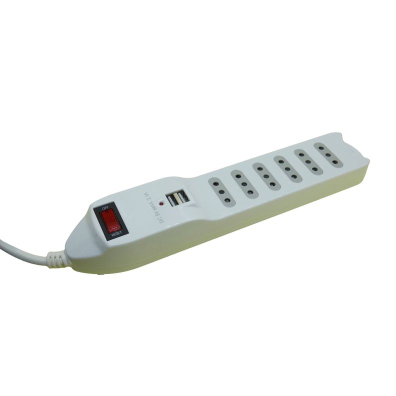 Zapatilla Eléctrica 6 Tomas / Con Usb Blanco Macrotel - Sec-1