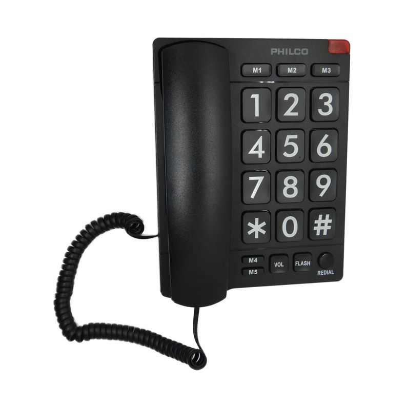 Teléfono Fijo De Sobremesa Con Número Grande v2 Negro Philco-0