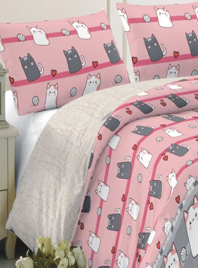Plumón Infantil Sherpa 1,5 plazas Con Funda Almohada Kitten-0