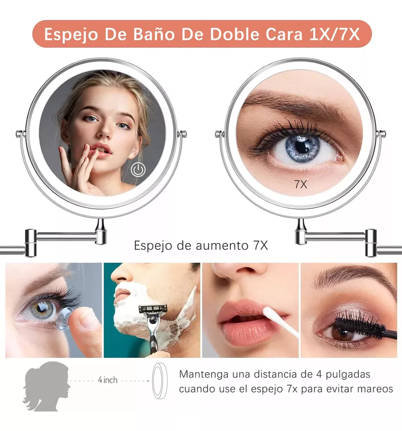 Espejo Iluminado De Pared Recargable De Doble Zoom X7-1