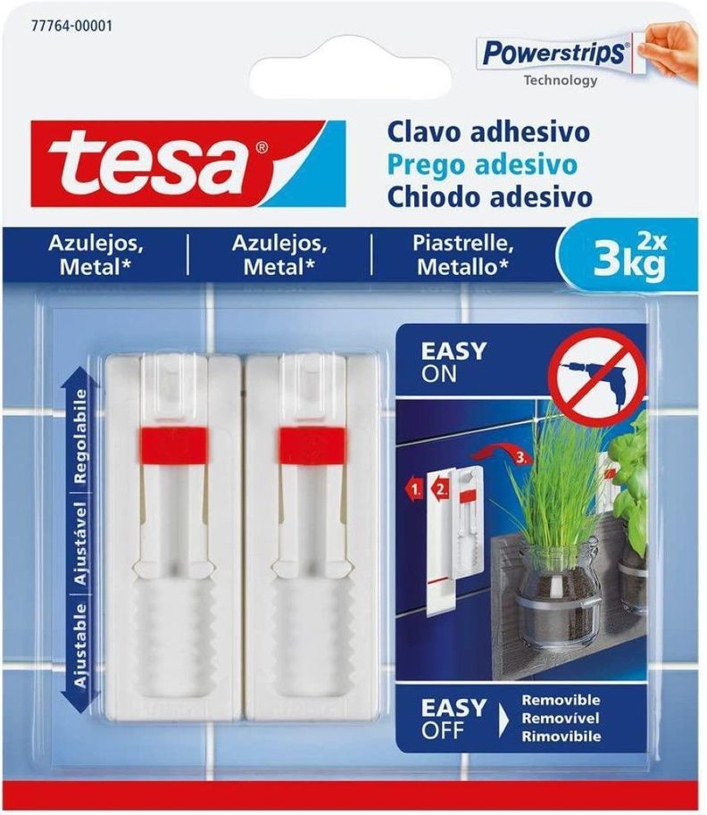 Tesa Clavos Adhesivos Powerstrips Azulejos / Vidrio 3kg 2un-0