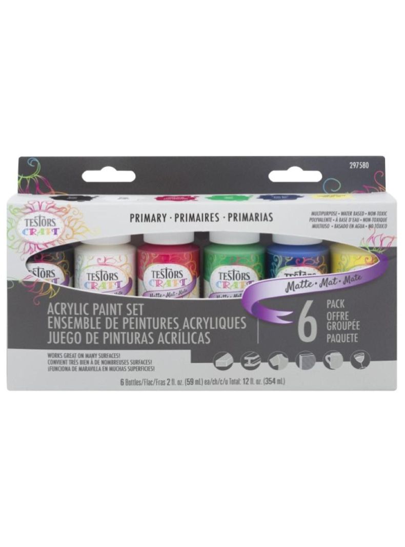 Set De 6 Pinturas Acrílicas Primarios Testors-0