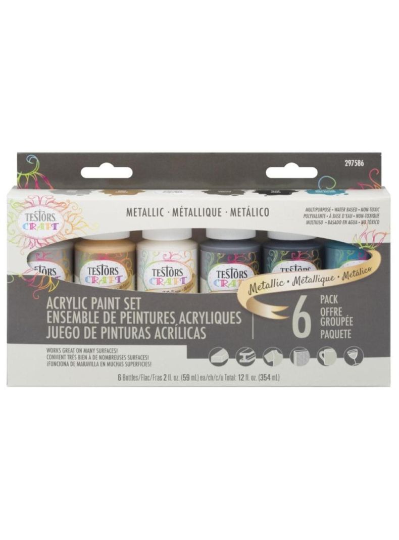 Set De 6 Pinturas Acrílicas Metálicos Testors-0