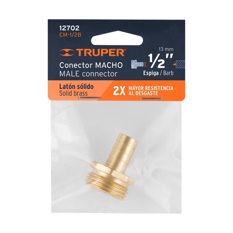 Conector de riego con espiga 1/2" HE Rosca 3/4" Truper-1