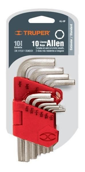 Truper Juego Llaves Allen En Pulgadas 10un. 1/16  A 3/8 -1