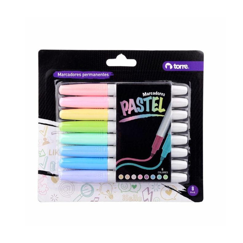 Set de marcadores permanentes pasteles 8 colores Torre-0