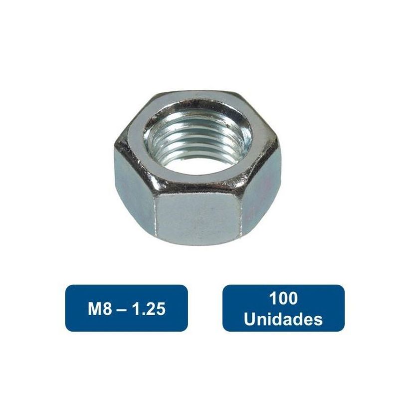Tuerca Hexagonal Métrica Zincada M8-1.25 100un. Anclajes-0