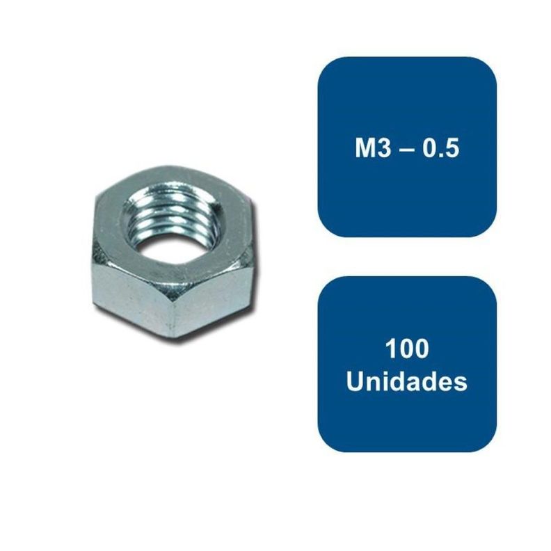 Tuerca Hexagonal Métrica Zincada M3-0.5 100un.-0
