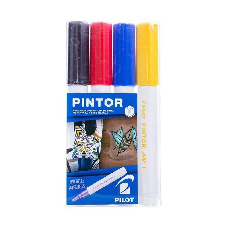 Set Marcador Pintor Fino Negro, Rojo, Azul, Amarillo Pilot-0