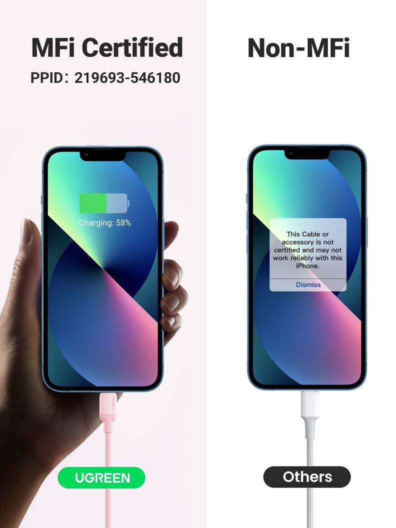 Cable USB-C iPhone 1mt Certificado Rosado Ugreen-4