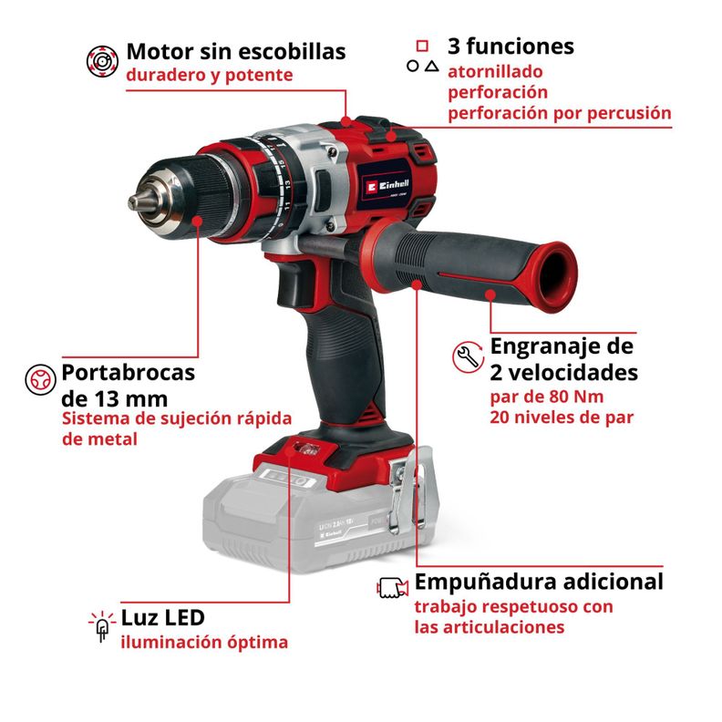 Taladro Percutor Inalámbrico Brushless 18V Professional Sin Batería PXC TP-CD 18/80 Li-I Solo  - Einhell-1