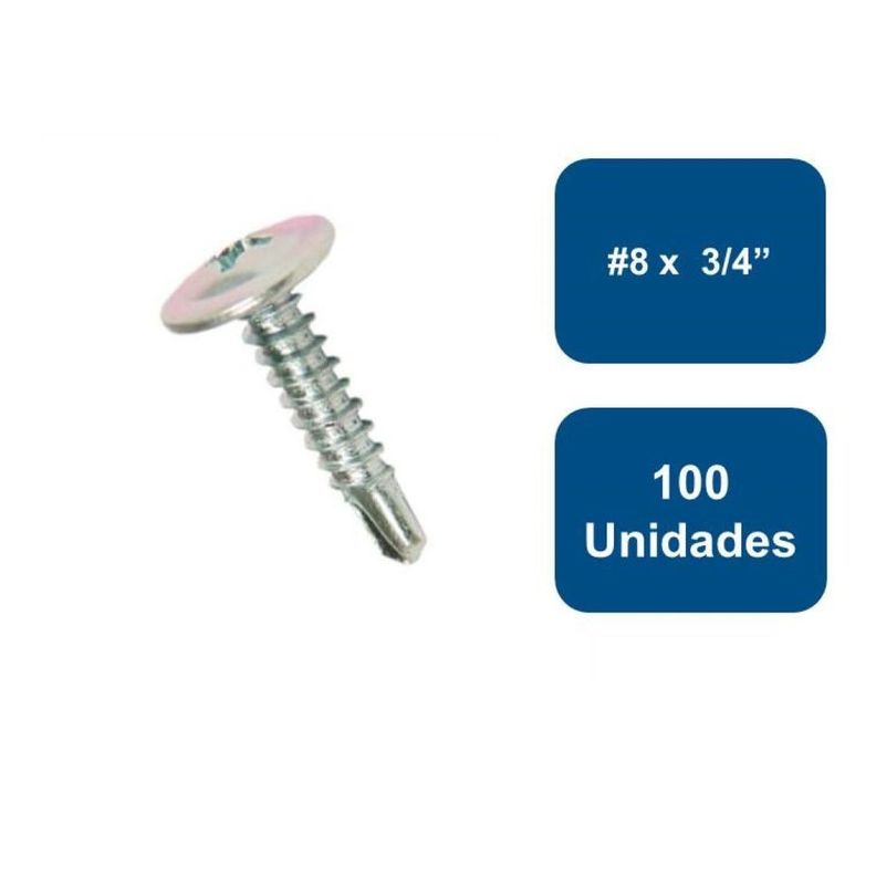 Tornillo Cabeza Lenteja Punta Broca #8 X 3/4  100un-0