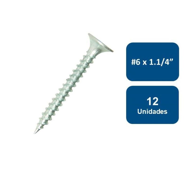 Tornillo Yeso Cartón Zincado Hilo Fino #6 X 1.1/4  12un.-0