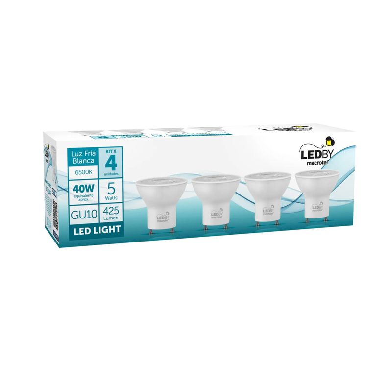 Ampolletas Led GU10 luz fría 6500K 5W Kit 4un - Macrotel-0
