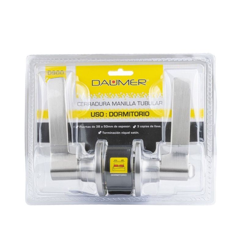 Cerradura Manilla Tubular Dormitorio D900 Níquel Daumer-0