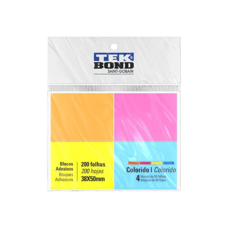 Notas Adhesivas 4 Colores - 38x50mm 200 Hojas Tekbond-0