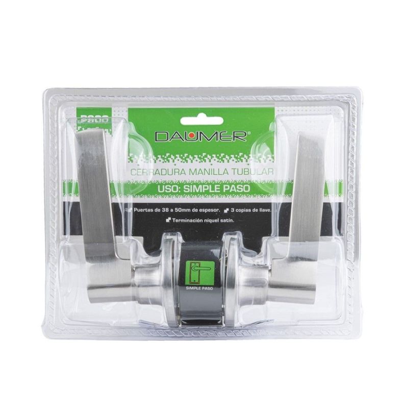 Cerradura Manilla Tubular Paso P900 Níquel Satinado Daumer-0