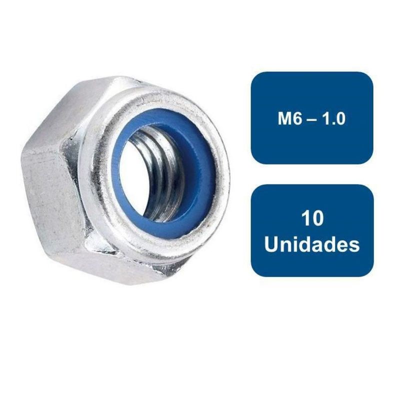 Tuerca Métrica Zincada Seguro Nylon M6-1.0 10un.-0