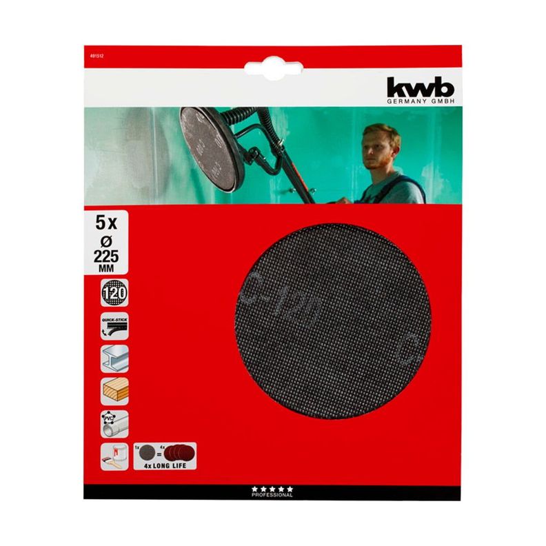 Disco de lija para lijadora de altura 225mm Grano 220 5un - KWB-0