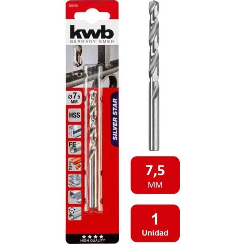 Broca Acero Rápido Hss Silver 7.5mm Kwb-0