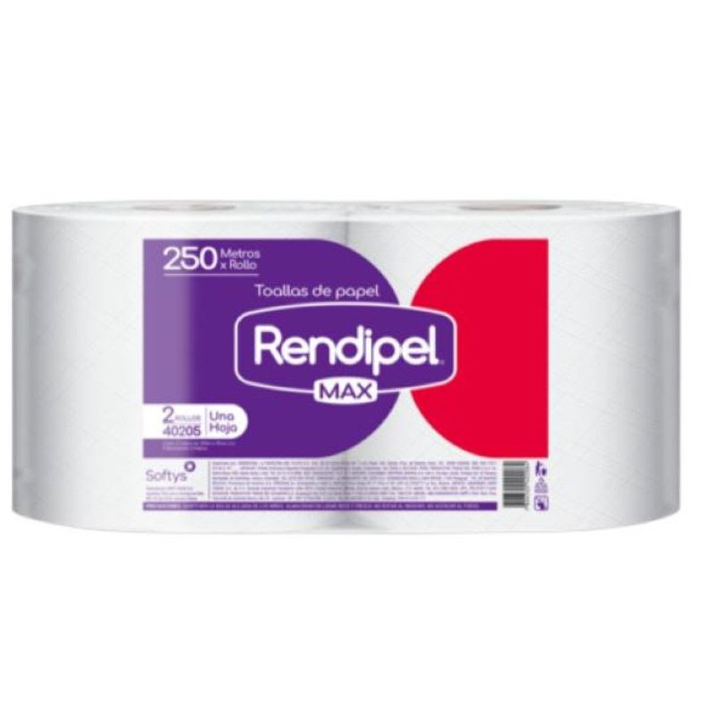 Toalla De Papel Una Hoja 250mts 2un. Rendipel-0