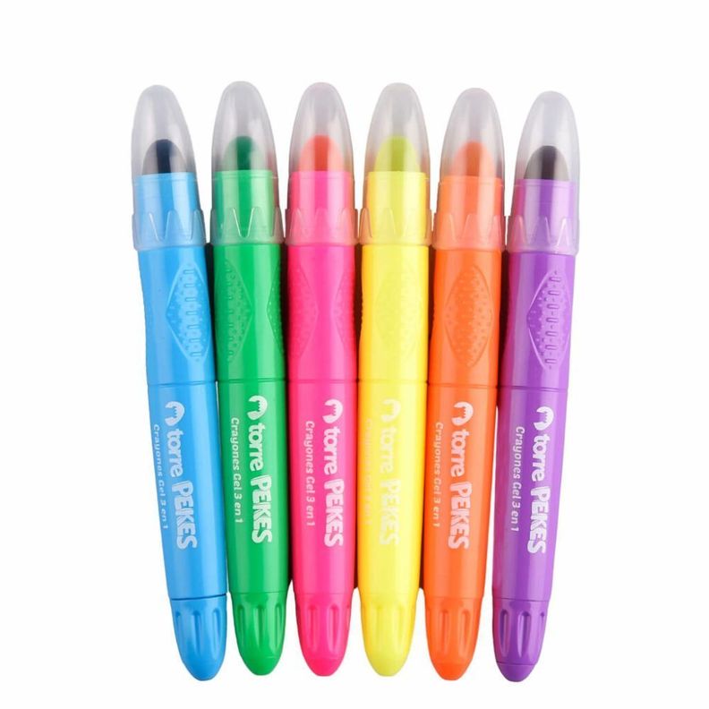 Crayones gel flúor Pekes 3 en 1 6 colores Torre-2