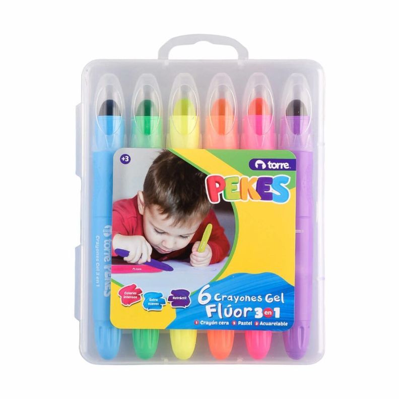 Crayones gel flúor Pekes 3 en 1 6 colores Torre-0