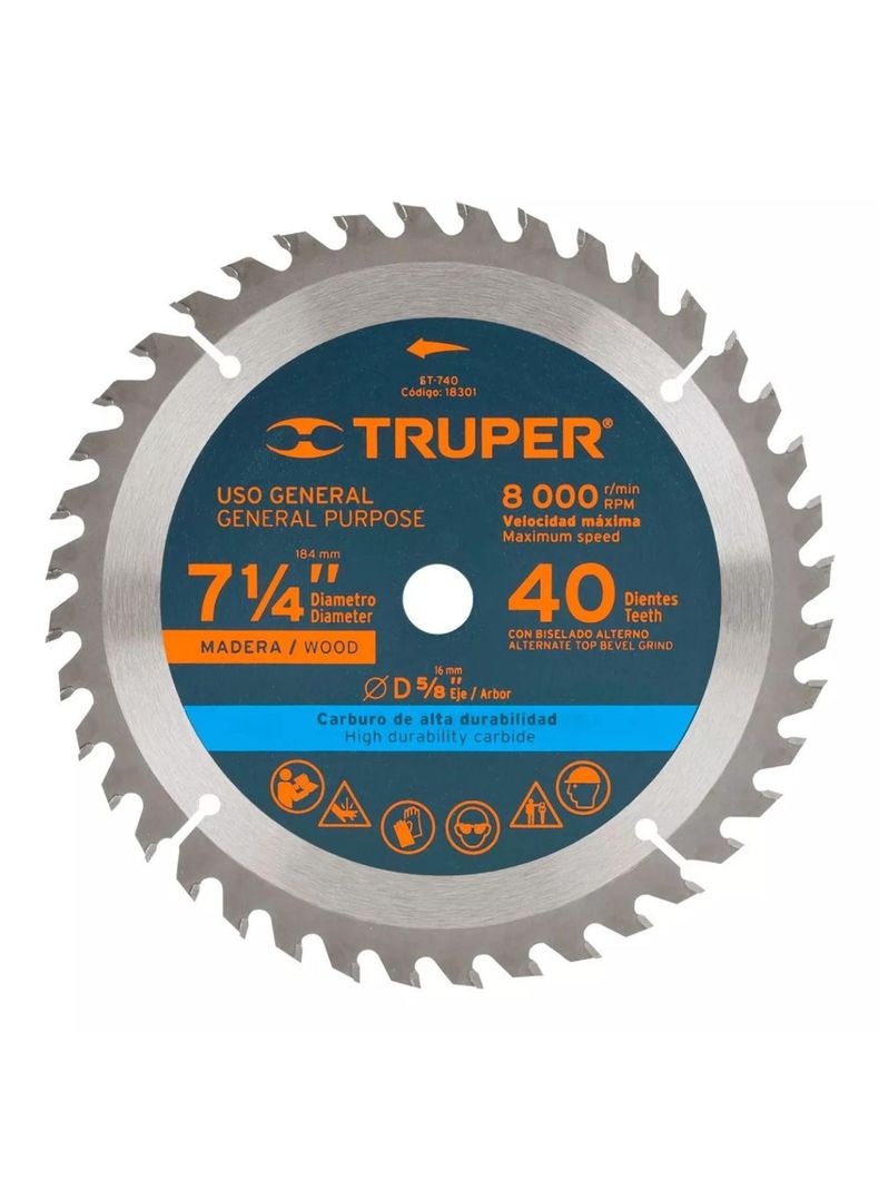 Disco Sierra Circular 40D 185mm/7.1/4" Truper-0