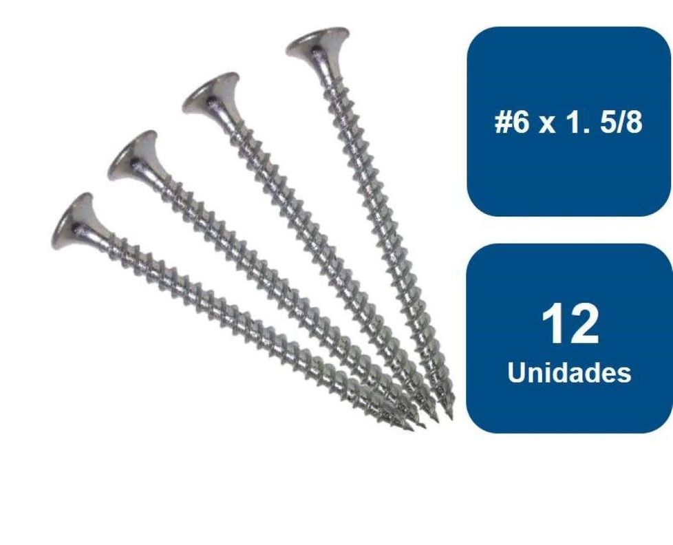 Tornillo Yeso Cartón Zincado Hilo Fino #6 X 1.5/8  12un.-0