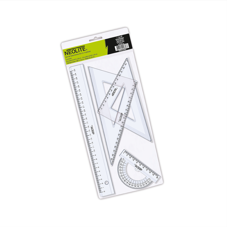 Set De Geometría Transparente 30cm 4 Piezas Neolite-0
