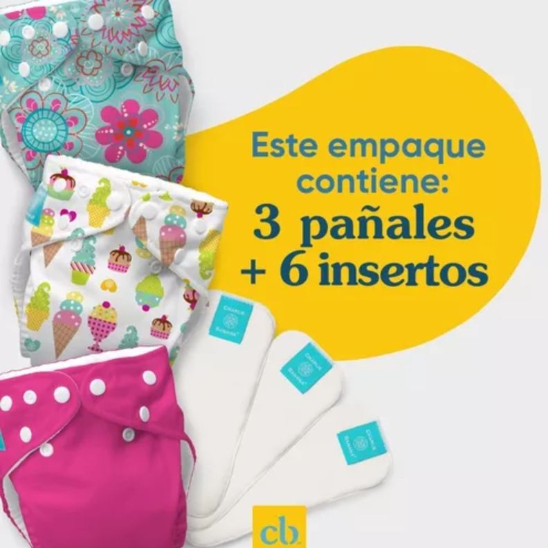 Pañales Niña reutilizables Margarita 3 + 6 insertos - Charlie Banana-4