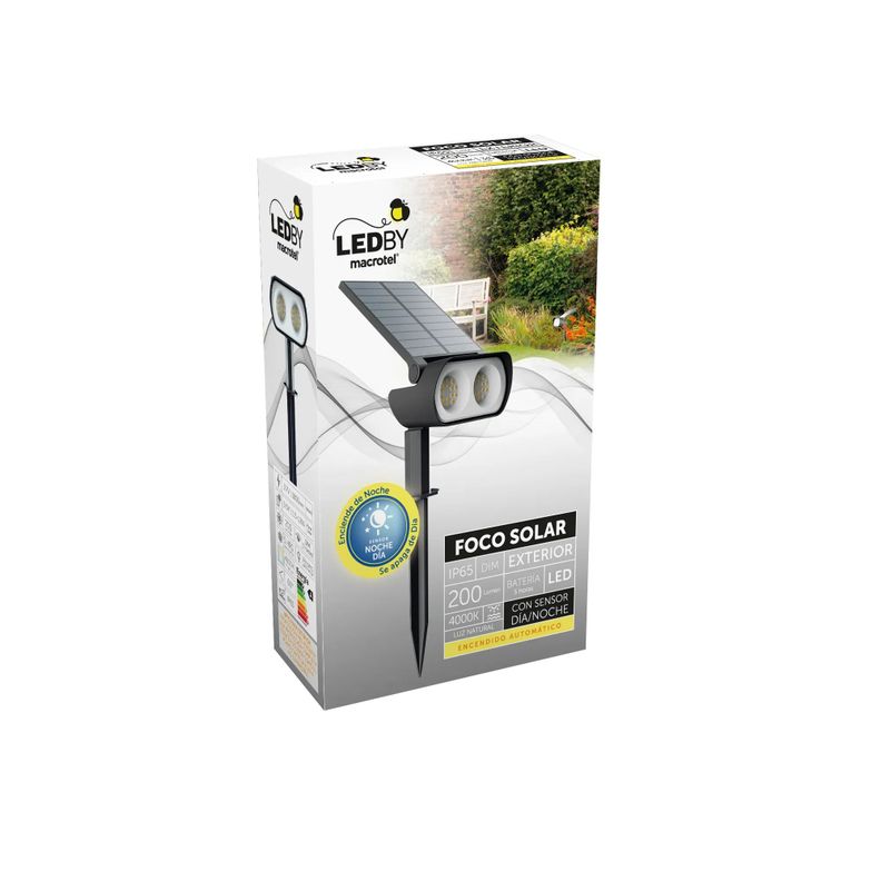Foco solar Led exterior con sensor día/noche 200lm - Macrotel-0