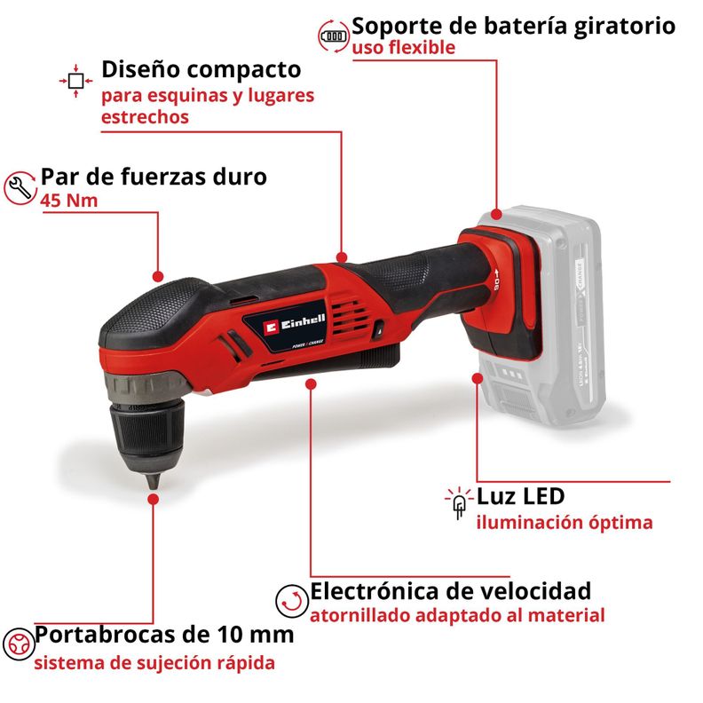 Taladro angular inalámbrico 18V Expert sin batería PXC TE-AD 18 Li - Solo - Einhell-1