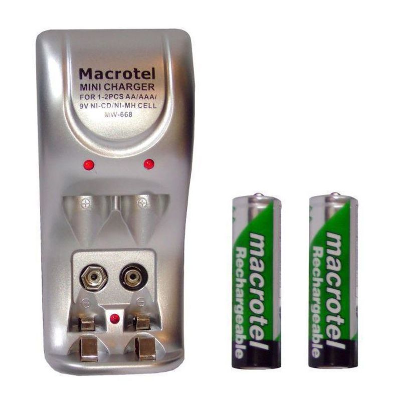 Macrotel Cargador De Pilas Y 2 Pilas Recargables Aa 2500mah-0