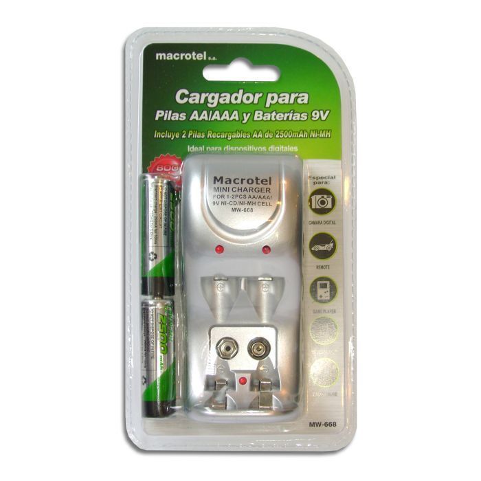 Macrotel Cargador De Pilas Y 2 Pilas Recargables Aa 2500mah-1