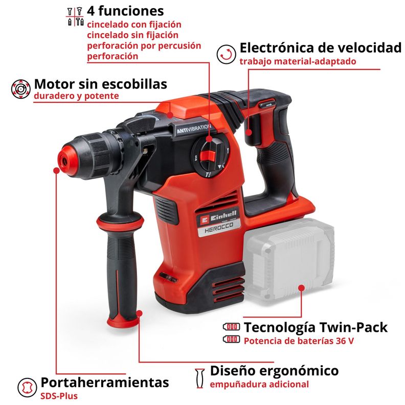 Rotomartillo Inalámbrico 2x18V sin baterías PXC HEROCCO 36/28 - Einhell-2