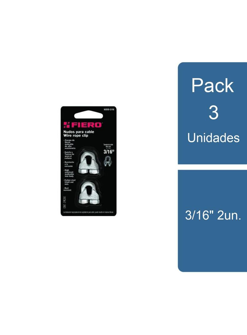 Pack 3 Grapa para cable galvanizada 3/16" 2un. Fiero-0