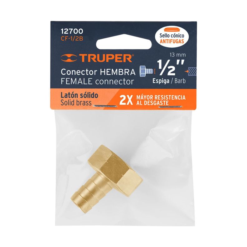 Conector de riego con espiga 1/2" HI Rosca 3/4" Truper-1