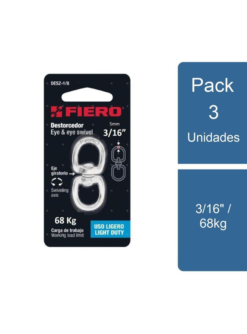 Pack 3 Destorcedor para cable 3/16" / 68kg Fiero-0