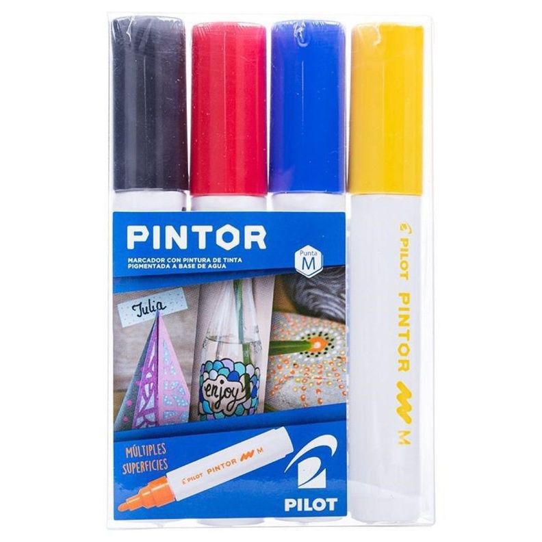 Set Marcador Pintor Medio Negro, Rojo, Azul, Amarillo Pilot-0