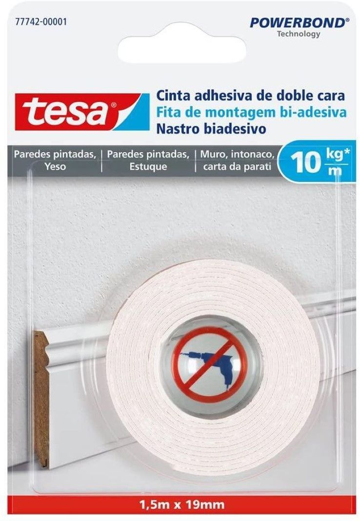 Tesa Cinta Doble Contacto Paredes Pintadas/yeso 19mm X1.5mts-0