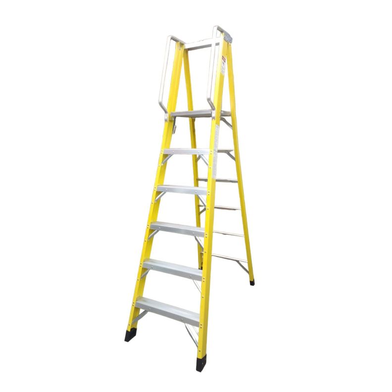 Escalera Tipo Tijera de Fibra / Aluminio con plataforma 6 peldaños - Toolmax-0