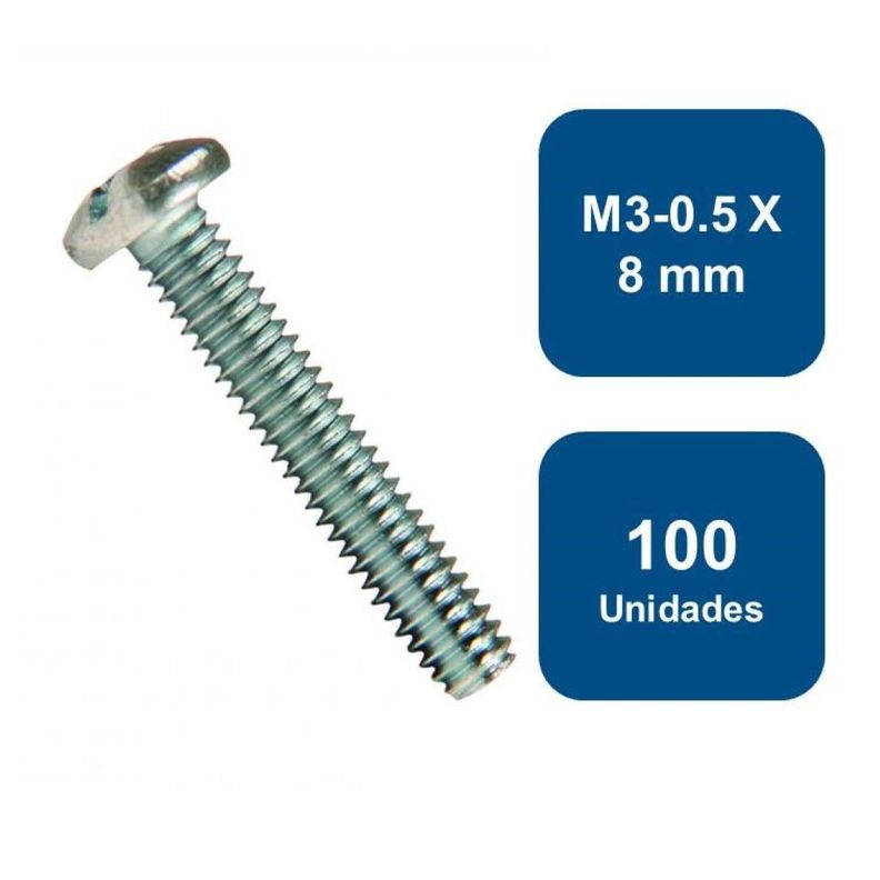 Perno Cocina Métrico Zincado M3-0.5 X 8mm 100un.-0