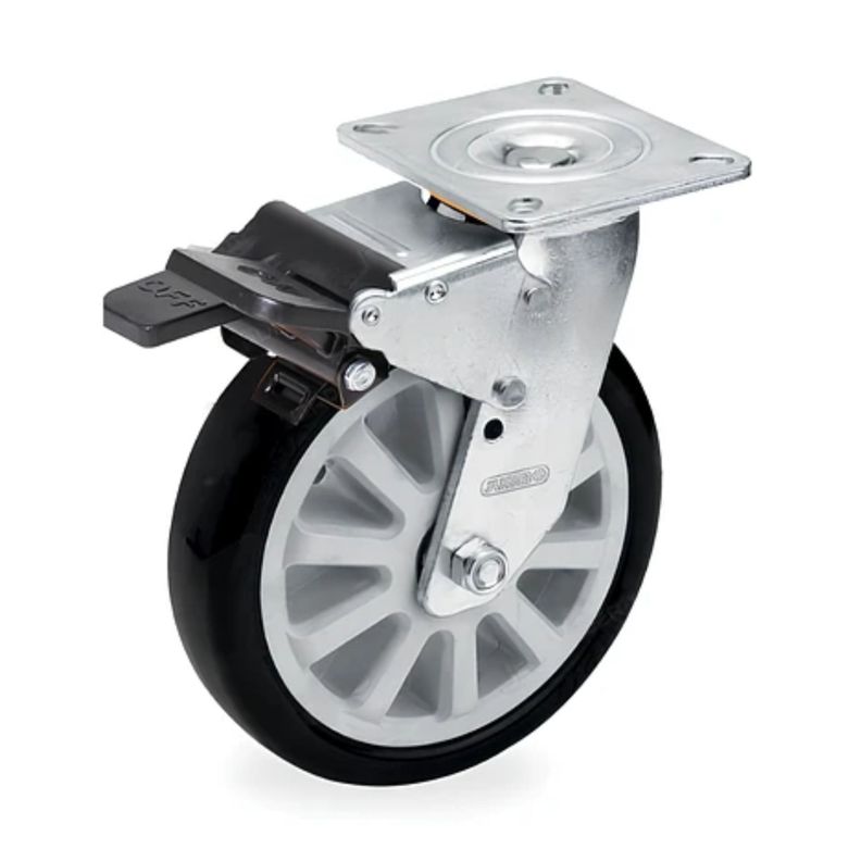 Rueda Giratoria con freno Base Plana 200mm Z07 PU - Supo-0