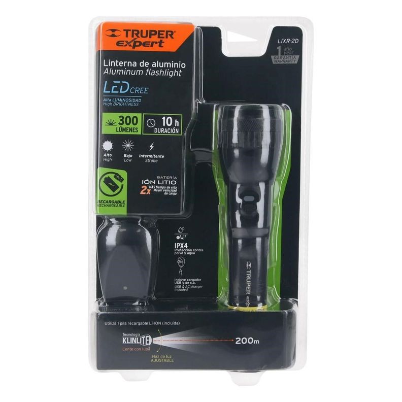Truper Linterna Recargable Led Cree Litio 300lm-0