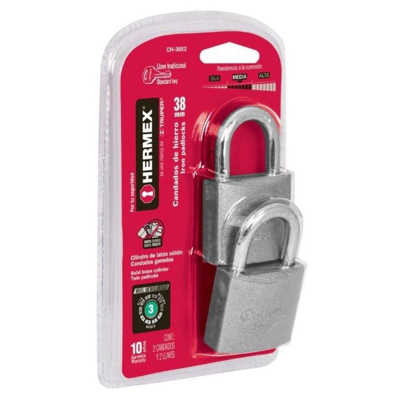 Hermex Candados De Hierro Amaestrados 38mm Juego 2 Unidades-0