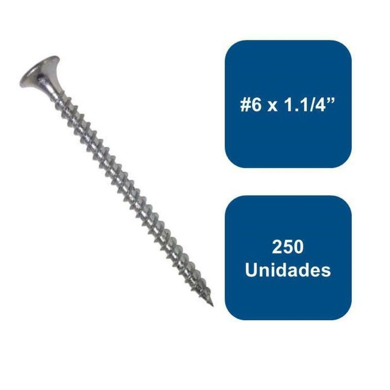 Tornillo Yeso Cartón Zincado Hilo Fino #6 X 1.1/4  250un-0